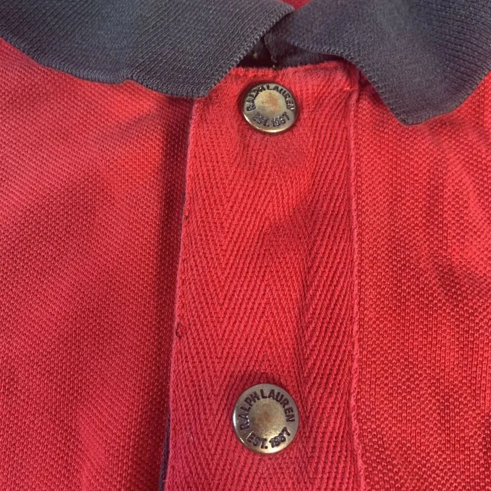 POLO by‎ Ralph Lauren Big Pony Snap Button Rugby Polo Shirt XLT Red Vented